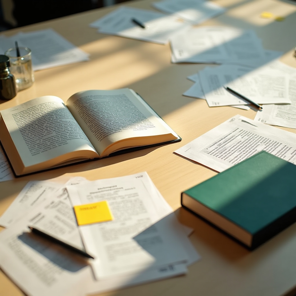 Behavioral science books and research materials on a clean desk