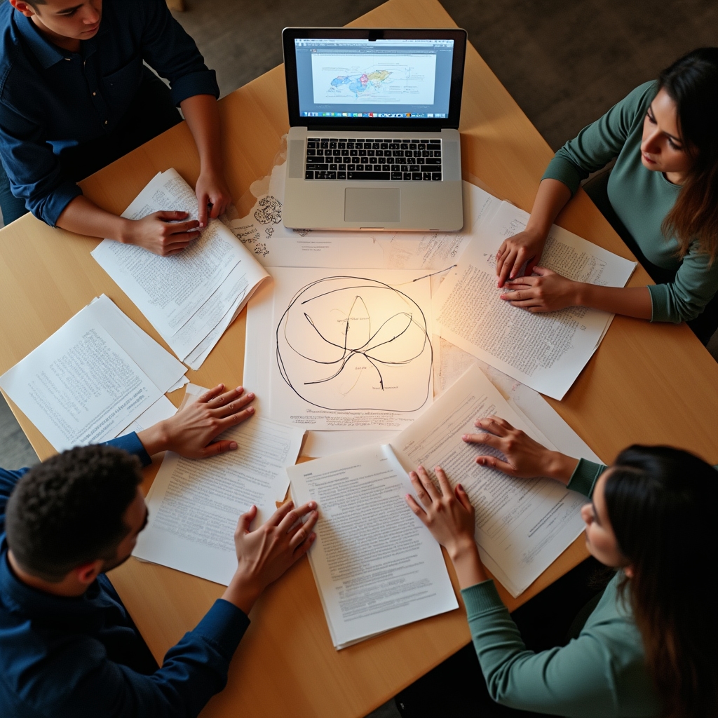 Research notes and cognitive psychology materials spread across a table